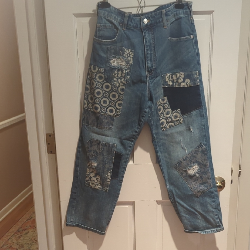 Anthropologie Pilcro Denim Patchwork Boyfriend Jeans